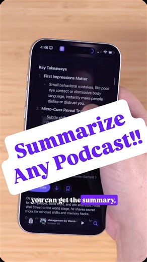 Get a summary, key points, and even chapter timestamps for ANY podcast episode in Apple Podcasts with this Shortcut! #iphonetips #shortcuts #techtips | Stephen Robles