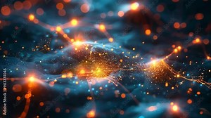 Nerve firing a signal through axon nerve communication. Synaptic transmission of nerve impulses in human brain. Neural communication, brain function. Medical science, education and biology concept