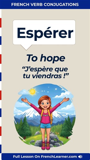 3.4K views · 69 reactions |  Espérer = “to hope” in French  It’s easier than you think… if you know the rules!  Learn it with real audio examples here:  https://www.frenchlearner.com/french-word-of-the-day/esperer/  Want more daily lessons? Grab my FREE PDF – 20 Common French Mistakes  https://www.frenchlearner.com/subscribe/ | FrenchLearner Word of the Day Lessons | Facebook