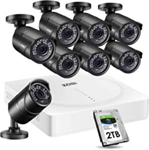 ZOSI 5MP Home Security Camera System Outdoor Indoor, H.265+ CCTV DVR 8 Channel with Hard Drive 2TB and 8 x 2K(5MP) Weatherproof Surveillance Bullet Cameras with 120ft Night Vision , Easy Remote Access
