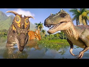 Qianzhousaurus Pack Hunting Pachyrhinosaurus Herd - Jurassic World Evolution 2