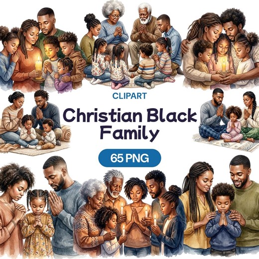 Black Christian Family Clipart, Watercolor Praying African American PNG, Devout Household Graphic, Multigenerational Religious Art - Etsy