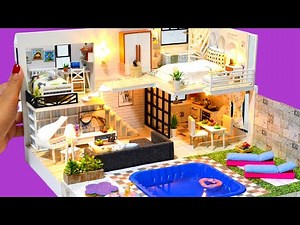 *New DIY Miniature Dollhouse Mansion Dreamhouse #12 complete with real pool