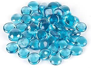 WGV Flat Marbles, Pebbles, Glass Gems, Party Table Scatter, Wedding, Aquarium Decor, Crystal Rocks, Aqua (2 Pounds, Approx 200 pcs)