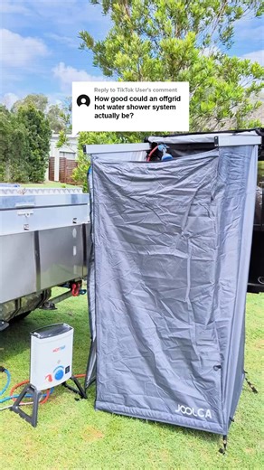 6.2K views · 27 reactions |  PSA: your family wants a hot camp shower. Perfect temp? ✅ Big water flow? ✅ Happy hair-washers? ✅ Crank it to 50°C and watch the campsite crowd line up.  | Joolca | Facebook