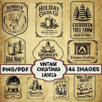 Vintage Christmas Labels And Tags For Junk Journal, Scrapbooking