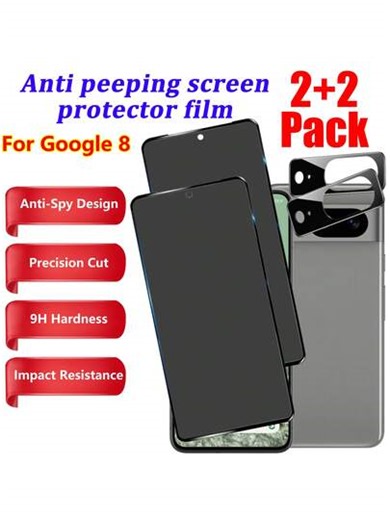 Suitable For Google Pixel 8 [2+2 Set] Privacy Screen Protector Film 2 Pieces And Lens Film 2 Pieces Precise Cutting Full Screen Coverage Compatible With Phone Case No Bubbles Easy To Install 9H Hardness Scratch Resistant Support Fingerprint Unlock | SHEIN