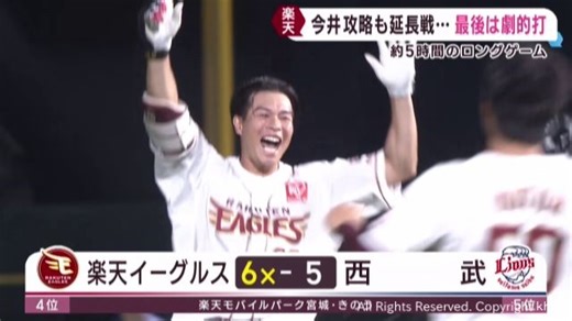 楽天イーグルス　中島のプロ初サヨナラ打で約５時間の延長戦を制す　９日 | khb東日本放送