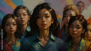 Diversity animation looping. Art portraits of women of different races, morphing