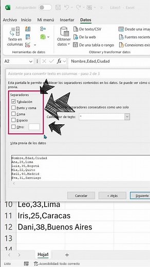 Separa una columna con comas en varias columnas. #exceltips #excelherramientas #textoencolumnas