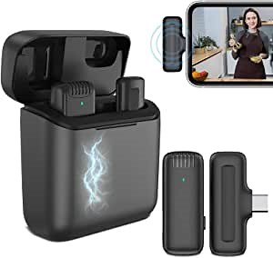 Wireless Lavalier Microphone with Charging Case for USB Type C Android, Mini Lapel Mic for Recording, YouTube, TikTok, Facebook Live Stream, Vlogging - 3 Level Noise Reduction Noise Reduction