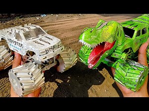 White Monster Vs Green Monster Truck Using Monster Cans | Choose your Monster