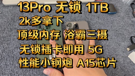 13Pro无锁1tb大内存机皇 在市场花2000多拿下 性价比拉满 全原装 浴霸三摄 顶级内存 A15在2025年还吊打同价位友商！