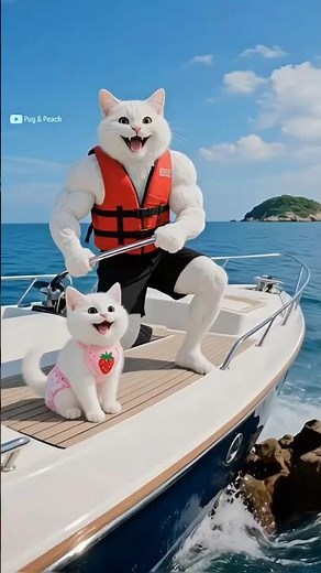 Muscular Cat Dad Takes Kitten on Epic Boat Adventure! 🚤🐾