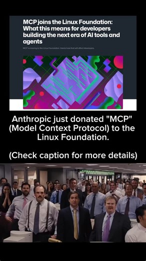 Nineight on Instagram: "Anthropic has officially donated the Model Context Protocol (MCP) to the Linux Foundation, marking a pivotal moment for open AI standards. The MCP is designed to create a universal interface for connecting AI models, developer tools, and data sources, essentially, a shared communication framework that allows systems like Claude, ChatGPT, or Gemini to access and use the same contextual information. By moving MCP under the Linux Foundation, Anthropic ensures that it will be