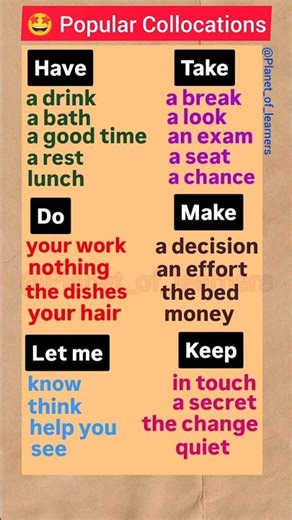 Boost your English Fluency by Learning these Common Collocation🤓 @Planet_of_learners