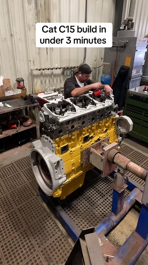 Cat C15 Engine Build Timelapse in Under 3 Minutes!