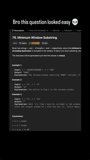 Yasmeen Taj on Instagram: "POV: You solved the hard DSA problem, all test cases passed… and then TIME LIMIT EXCEEDED 💀 If you’re a coder, you’ve BEEN here drop a 💀 if you relate & follow for daily coding reality 🤝✨ #dsa #leetcode #instagramreels #tle #fyp"