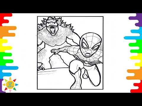 SPIDER-MAN vs GODZILLA Coloring Pages 🦖🕷️ EPIC Crossover Coloring Page