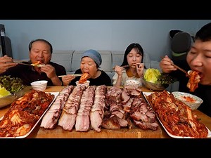 Oyster kimchi perfect with rice, with jar-grilled pork belly and duck - Mukbang eating show