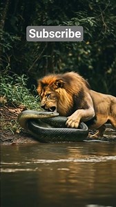Big snake fighting with a lion 🦁