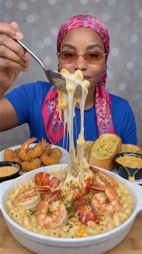 Spicy Seafood Mac & Cheese Mukbang 🤤🦐🧀🔥