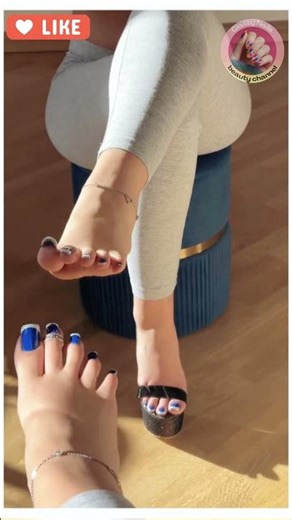 Cute Blue Toe Nails Teen Black Heels 💅👠 Glow Up