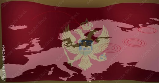 Projection starting maroon flag crest showing fading EU map ripples rising marking central east
