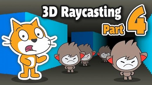 【griffpatch】光线投射3D游戏 Part4：墙后的精灵(深度排序)：Scratch Tutorials