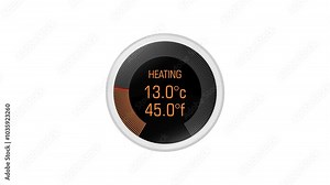 animated smart wall thermostat heating from 0 to 60 degrees celsius and 140 degrees fahrenheit. animation video footage isolated on alpha channel background(transparent).