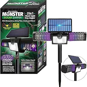 Monster Solar Bug Zapper 2in1 Solar Flood Light Solar Bug Zapper Electric Mosquito Zappers 1200V High Powered Pest Control Mosquito Zapper