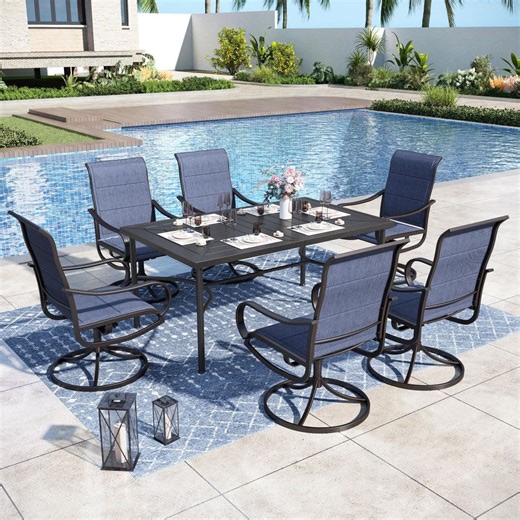 Reviews for PHI VILLA Black 7-Pieces Metal Outdoor Patio Dining Set with Rectangle Table and Padded Blue Texitilene Swivel Chairs | Pg 2 - The Home Depot