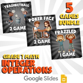 5 No Prep Math Games Bundle D - Integer Operations - Grade 7 Review Activity
