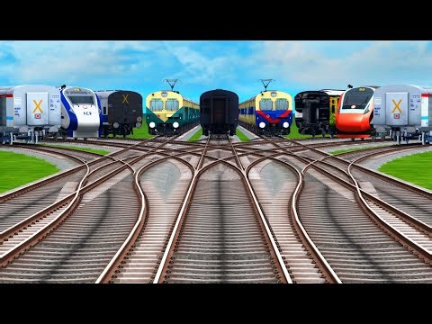 Train Simulator Gameplay With 9 Trains at Bumpy Railroad Crossings | Beamng Drive Train Videos