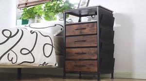 Dresser for Bedroom with Charging Station & LED Lights, 4 Drawers with Side Pockets, Dressers & Chests of Drawers, Fabric Dresser Organizer Unit for Bedroom, Cupboard, Hallway, Entryway, Brown