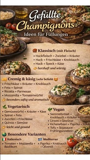 Gefüllte CHAMPIGNONS - Ideen für Füllungen REZEPTE & Varianten NICHT nur klassisch Deutsche Küche