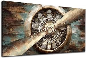 tigeridge Aircraft Propeller Canvas Wall Art Vintage Airplane Pictures Retro Fighter Painting Prints Aviation Military Artwork Large Wall Decorations for Living Room Bedroom Home Office 24" x 48"