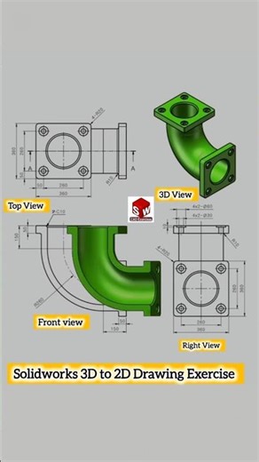 Solidworks 3D to 2D Drawing Exercise #solidworks #cad #engineering #drawing #foryou #cnc #mechanical