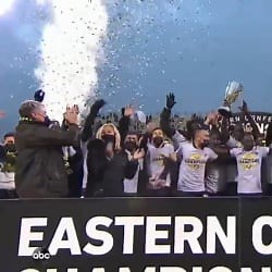 Columbus Crew SC lift the Eastern Conference Championship trophy