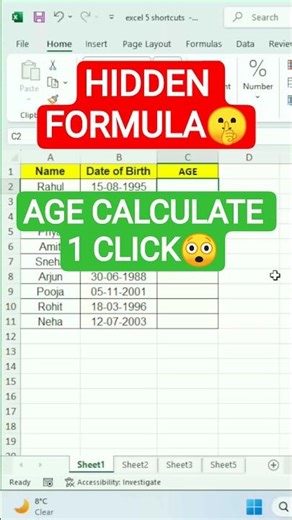 😱Excel Interview Trick | Calculate Age in 1 Click #Excel #Shorts #ExcelTips #ShortsFeed