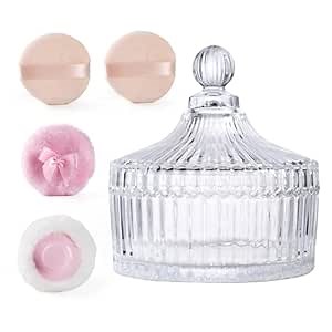 Extra Large Body Powder Puff and Container Set Crystal Powder Container with 3 Soft Velour Power Puffs for Women Baby Face Body Washable Reusable Wet Dry Makeup Valentine's Mother's Day Gifts