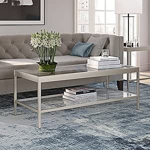 Henn&Hart 45" Wide Rectangular Rectangular Coffee Table in Nickel, Modern Rectangular Coffee Tables for living room, studio apartment essentials