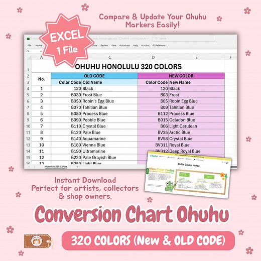 Ohuhu Marker Color Conversion Chart: 320 Color Old and New Codes (excel File) - Etsy