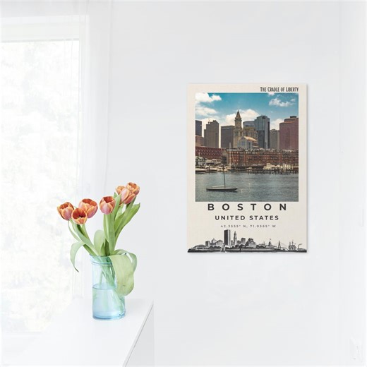 Boston Skyline Printable Wall Art, Modern America Cityscape Poster, Digital Download