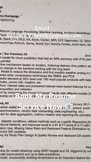 Sample Resume for Data Scientist Role Book your resume Now #resume #coverletter #resumetips