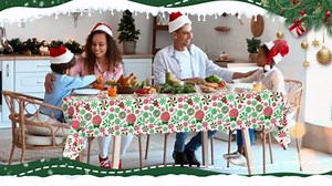 Christmas Candy Cane Tablecloth Roll with Cutter Box Disposable Red and Green Candies Table Cloth Candy Lollipops Plastic Table Cover for Winter Christmas Party Holiday Decor 100 Ft x 51 Inch