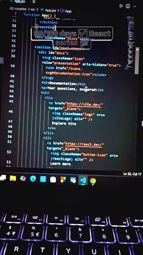 60/100 days ✅ React series 💯#react#viral#video#coding#python#react