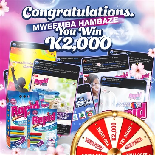 Congratulations Mweemba!! You win yourself K2000. Thank you for painting your page with Rapid. You did amazing. Please be on the lookout for more!!! Mweemba Hambaze 😉😉 | Innova Manufacturing Limited