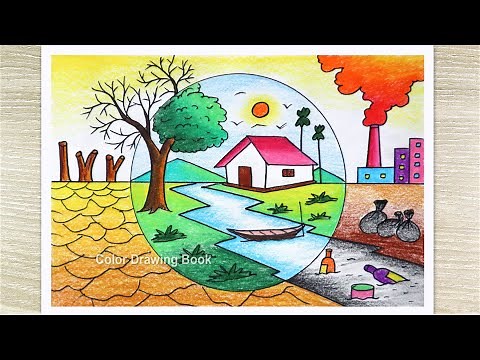 How to draw world environment day poster, Save nature drawing easy step by step