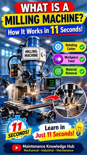 Milling Machine Explained in 30 Seconds | Parts, Working & Maintenance 🔧 #shorts